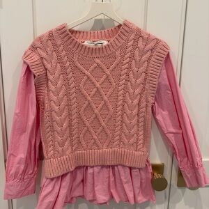 English Factory Pink Cable Knit Sweater with Layered Design